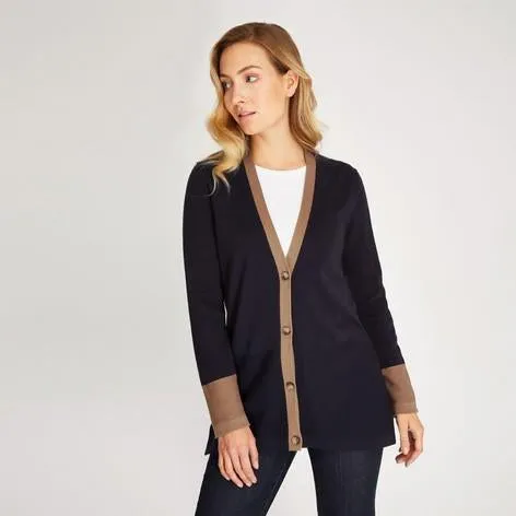 Long Sleeve Navy/Nutmeg Colour Block Cardigan