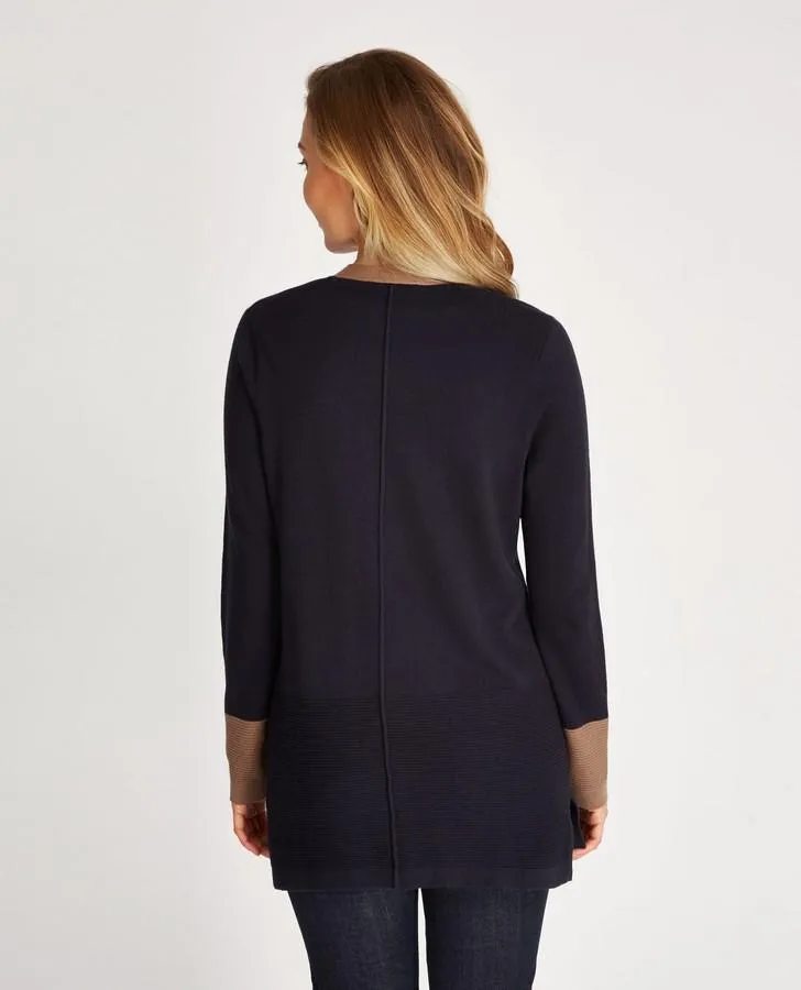 Long Sleeve Navy/Nutmeg Colour Block Cardigan