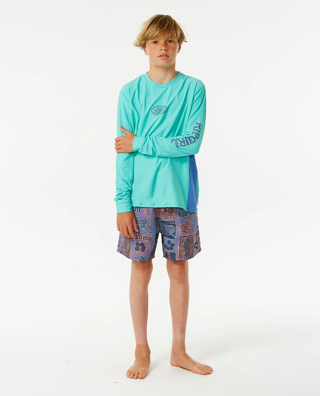 LOST ISLANDS UPF LONG SLEEVE RASH VEST - AQUA (AGES 12, 14 & 16)