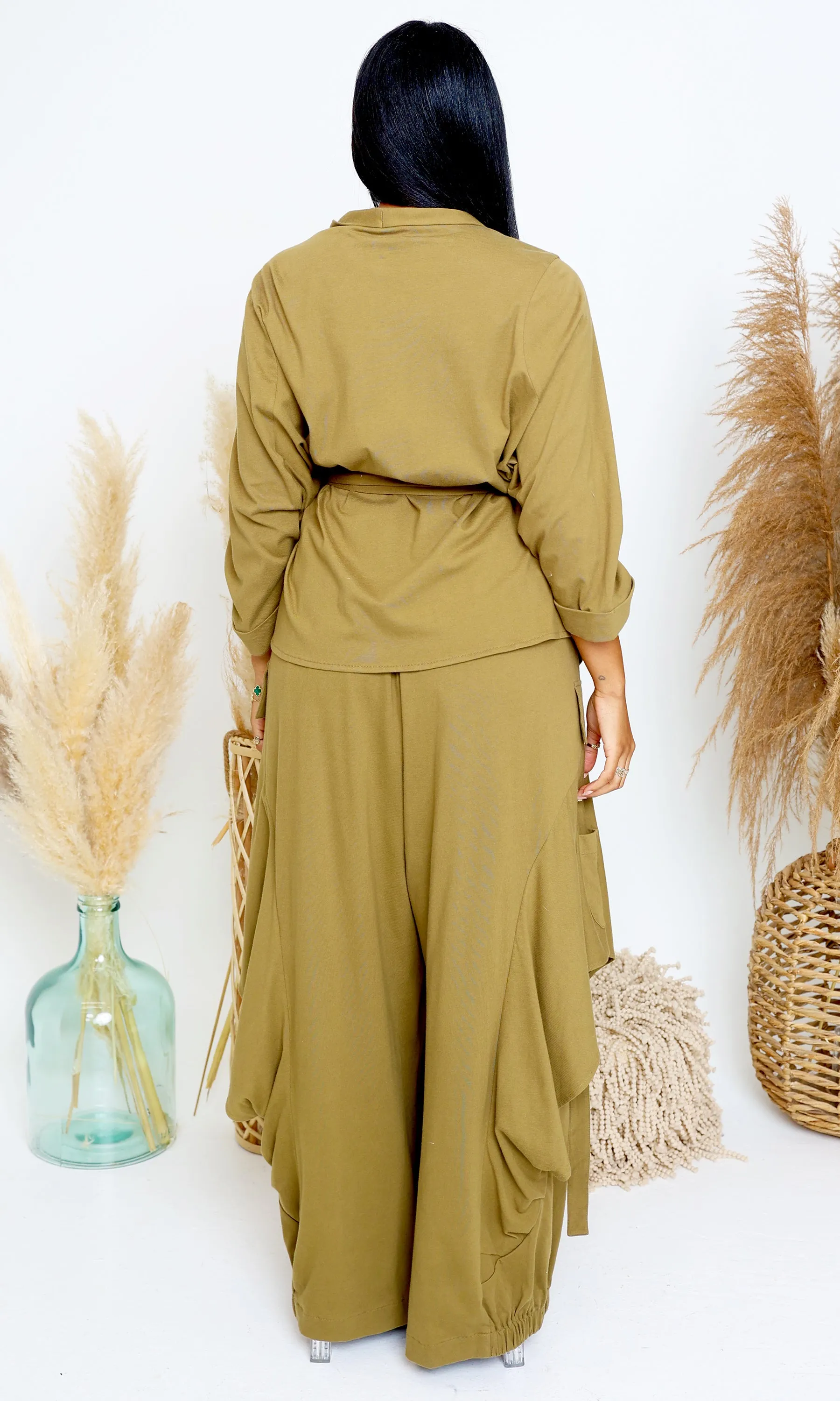 Luxury | Jersey Cardigan Set - Olive