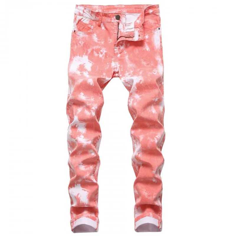 Men's Colorful Elastic Denim Casual Pants Slim Printed Pants 08225871L