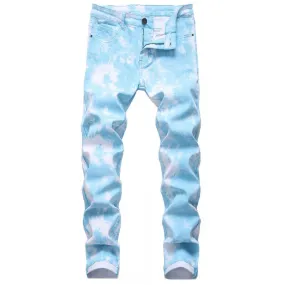 Men's Colorful Elastic Denim Casual Pants Slim Printed Pants 08225871L