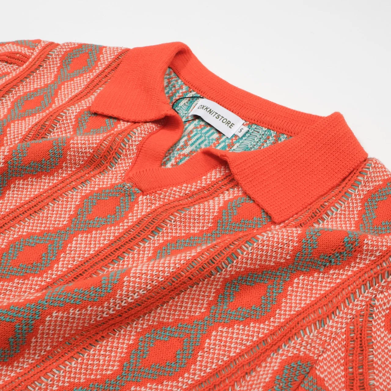 Men's Orange Jacquard Knitted Polo