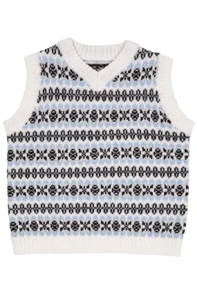 MERINO PATTERN VEST - DUSTY BLUE COMBI