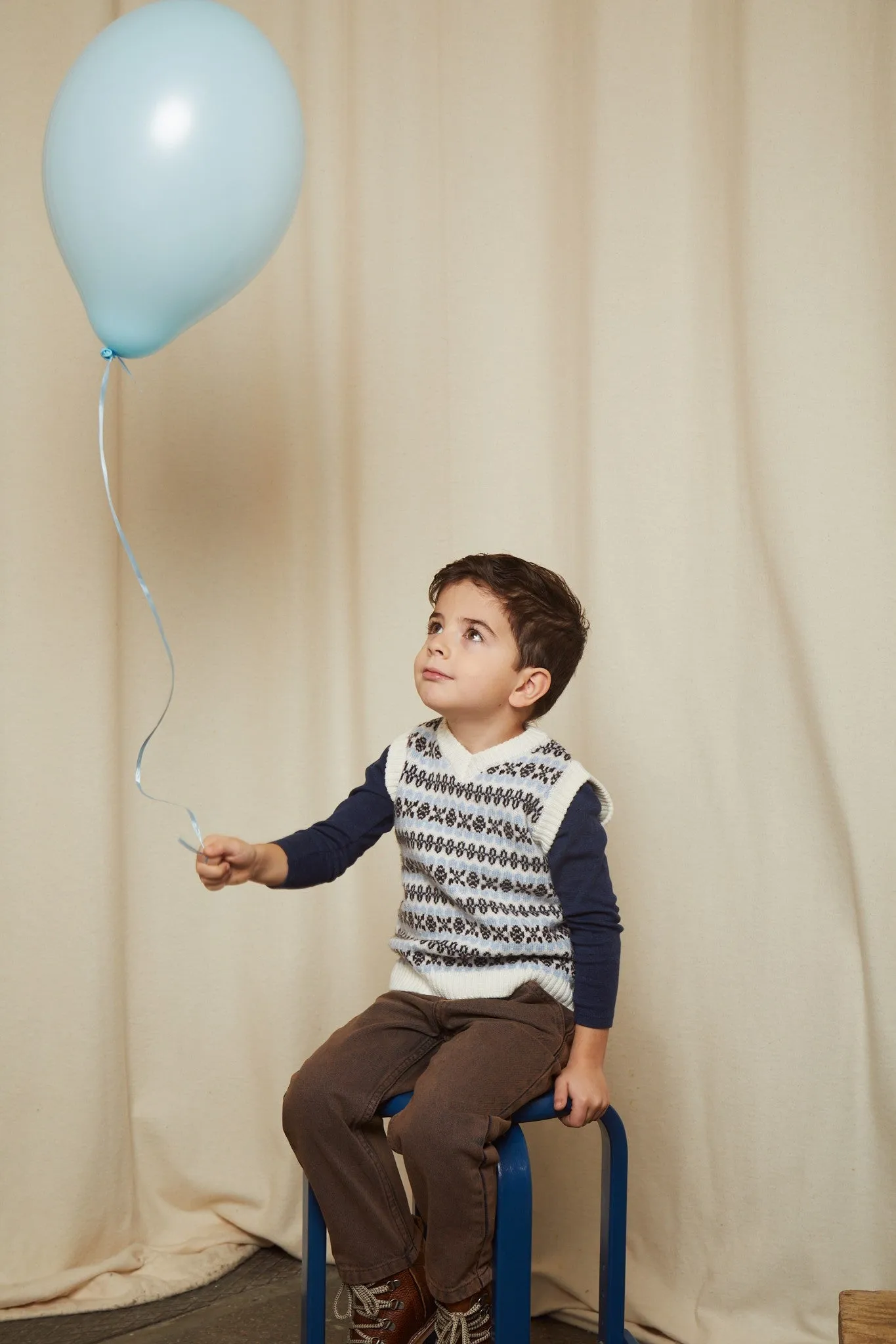 MERINO PATTERN VEST - DUSTY BLUE COMBI