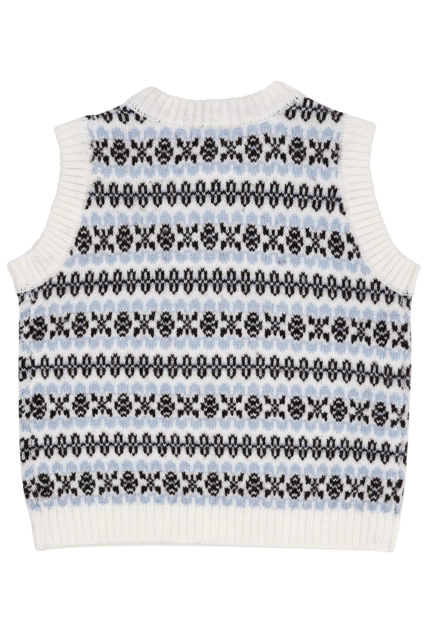 MERINO PATTERN VEST - DUSTY BLUE COMBI