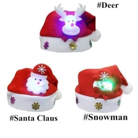 Merry Christmas Hat Light Up LED Cap Snowman ElK Santa Claus Hats For Kids Children Adult Xmas Gift Decoration