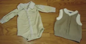 Mexx Polo One-Piece & Sweater Vest Boys 3-9M Infant Cotton Tan/Ivory -- Used