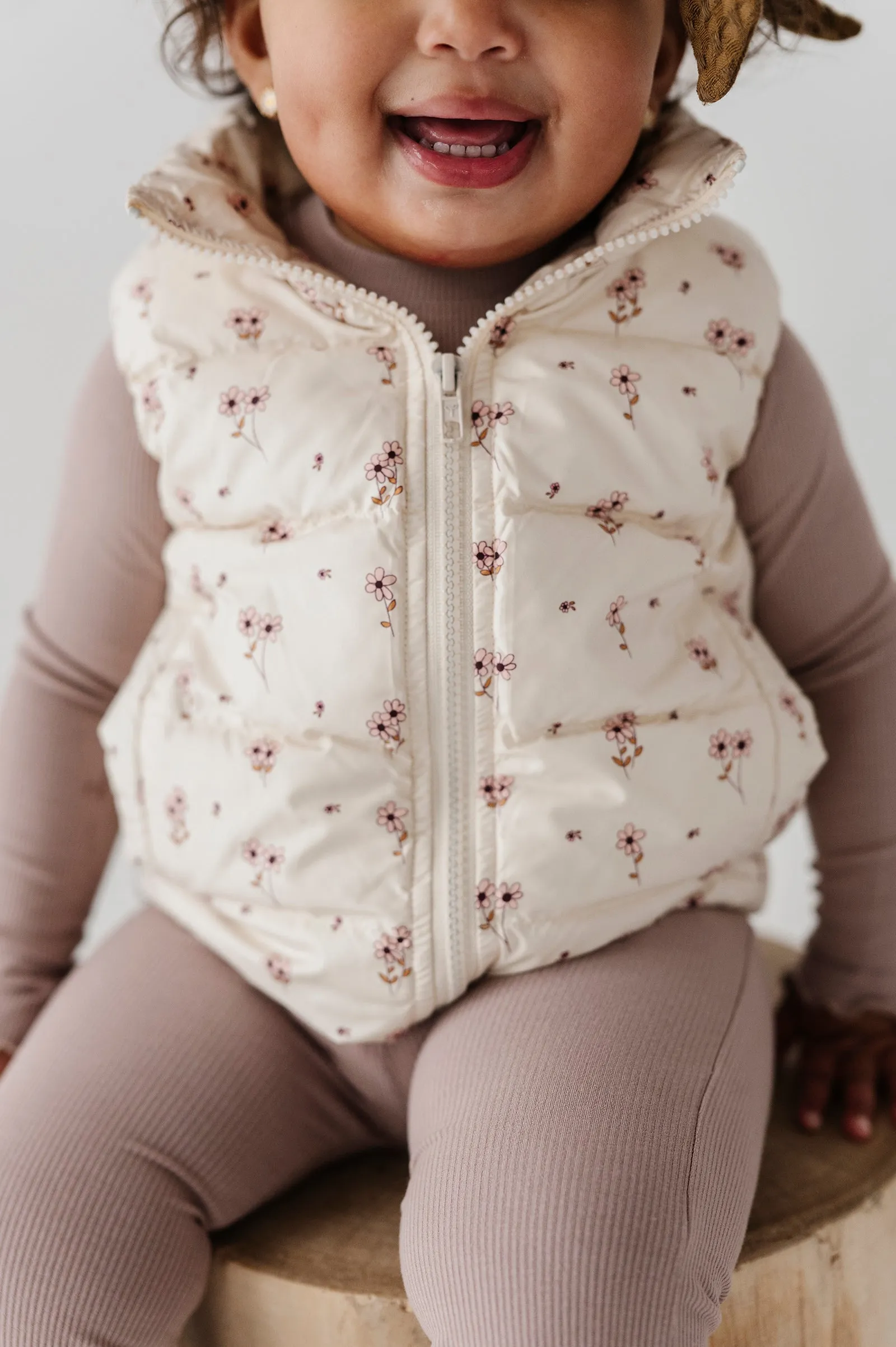 Mini Floral Cream Puffer Vest