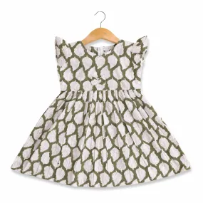 Mint Meadow: Fresh Leaf Printed Cotton Frock for Baby Girls