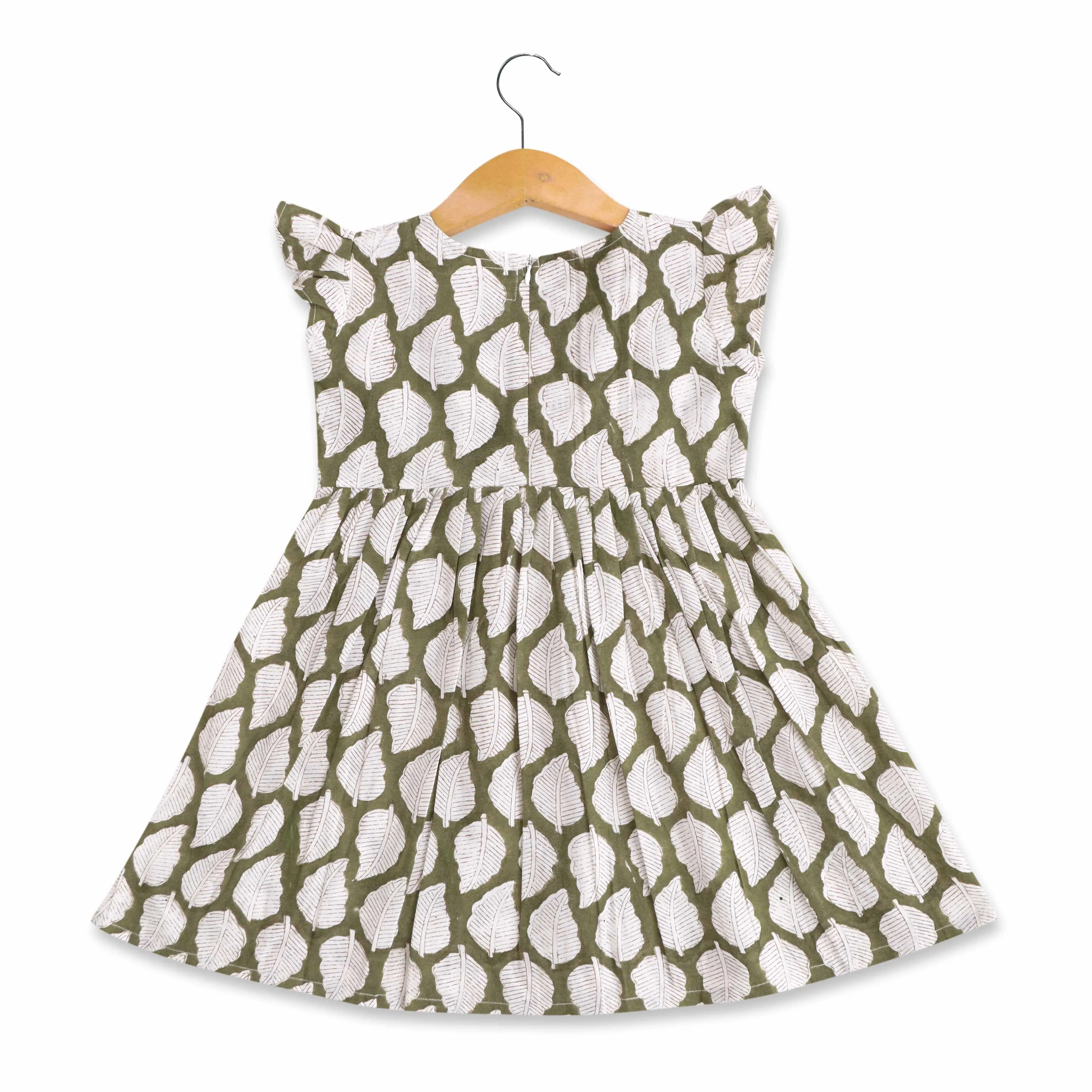 Mint Meadow: Fresh Leaf Printed Cotton Frock for Baby Girls