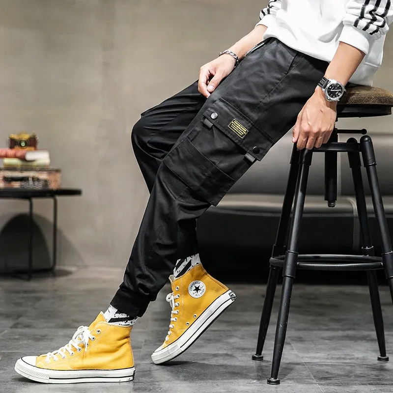 Multi Pockets Elastic Waist Hip Hop Cargo Jogger Casual Men Pants