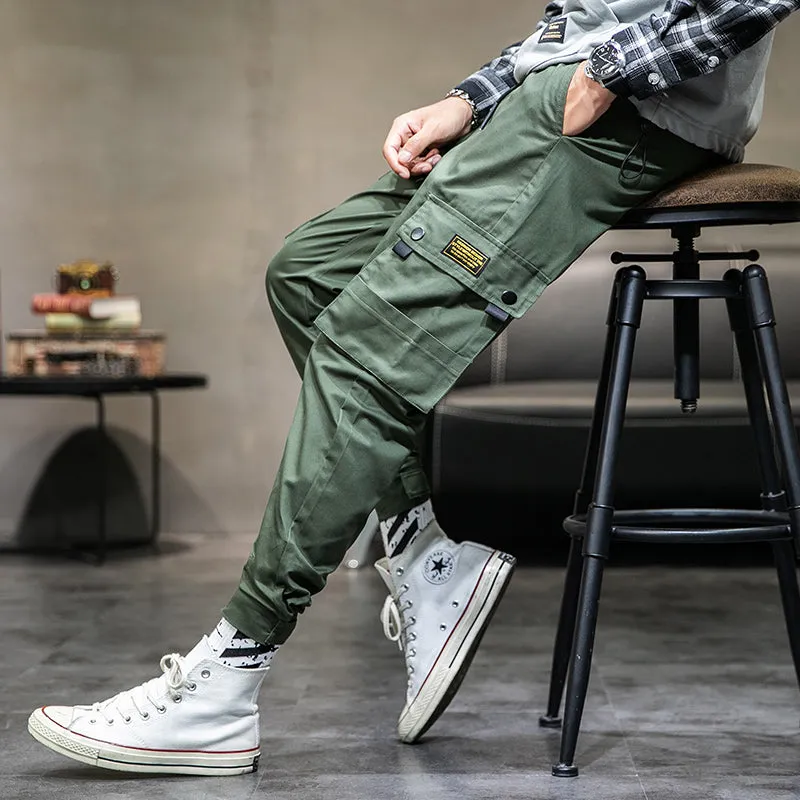 Multi Pockets Elastic Waist Hip Hop Cargo Jogger Casual Men Pants