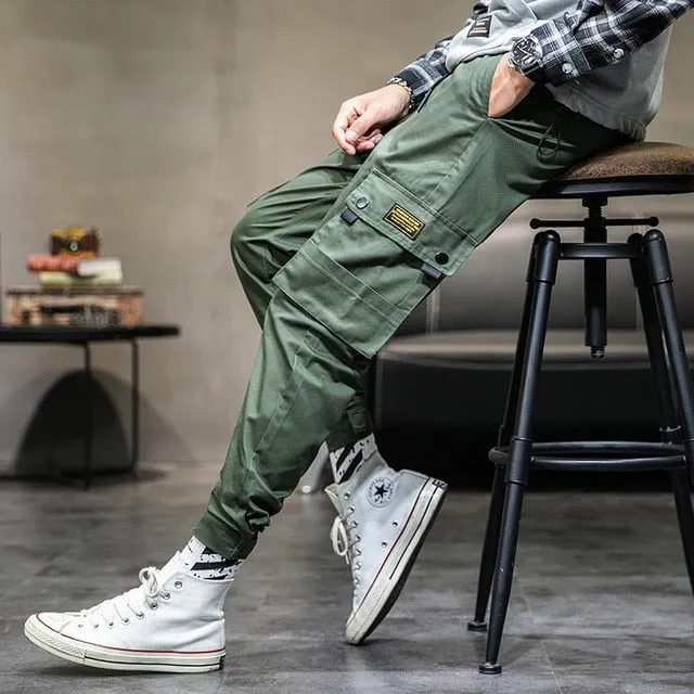 Multi Pockets Elastic Waist Hip Hop Cargo Jogger Casual Men Pants