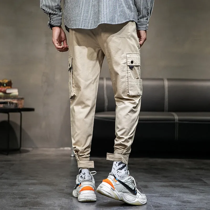 Multi Pockets Elastic Waist Hip Hop Cargo Jogger Casual Men Pants