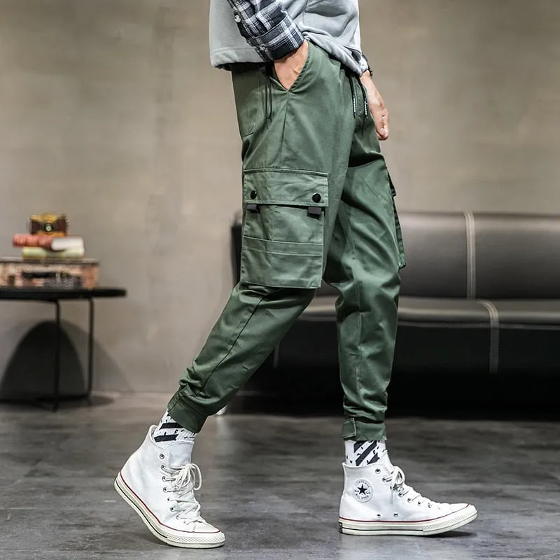 Multi Pockets Elastic Waist Hip Hop Cargo Jogger Casual Men Pants