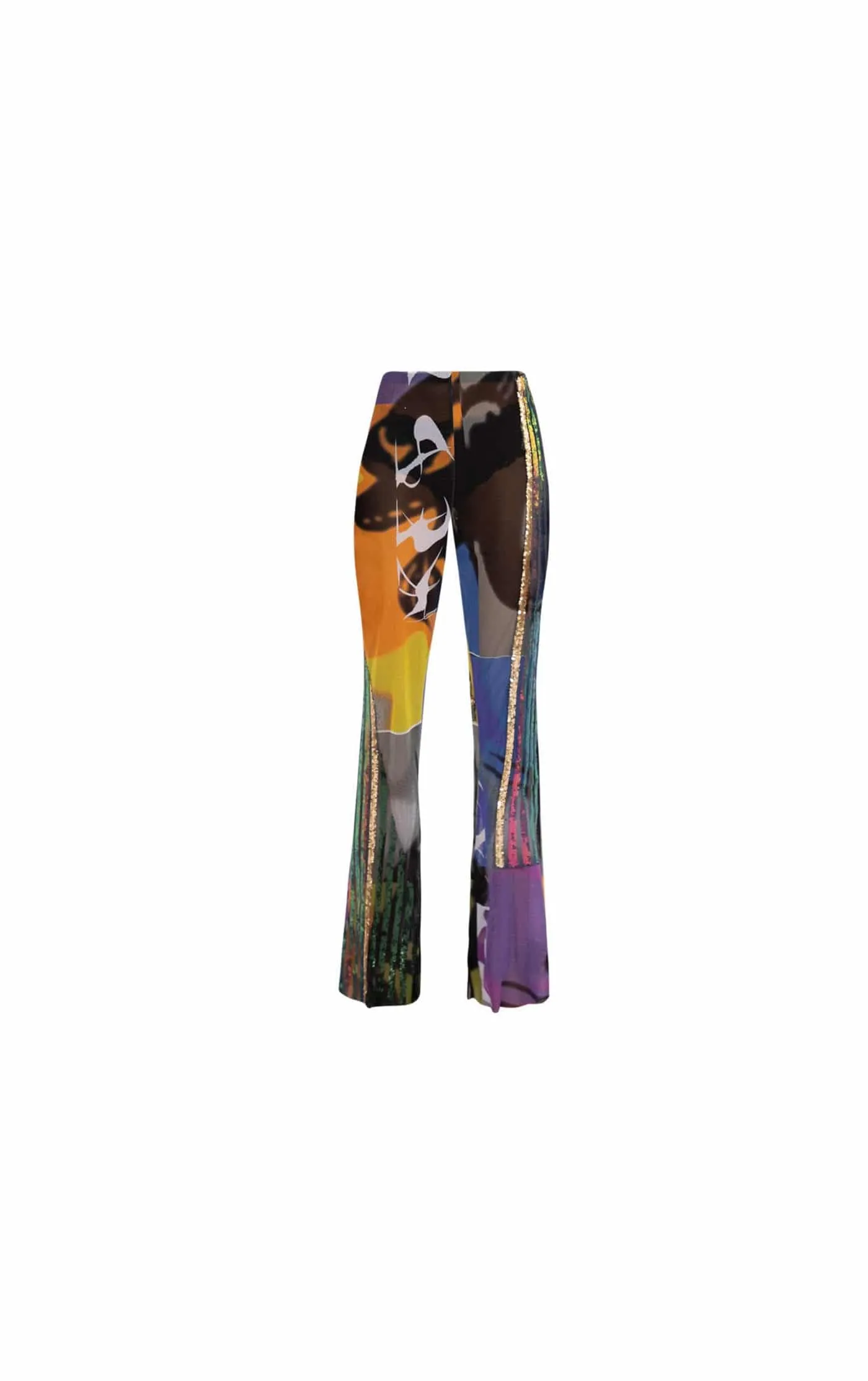 Multicolour Embroidery Flare Trousers