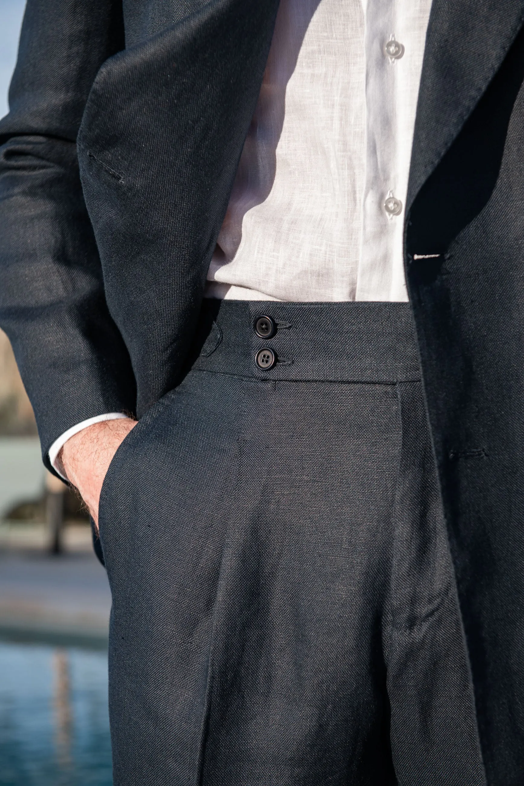 Navy linen Soragna trousers  - Made in Italy