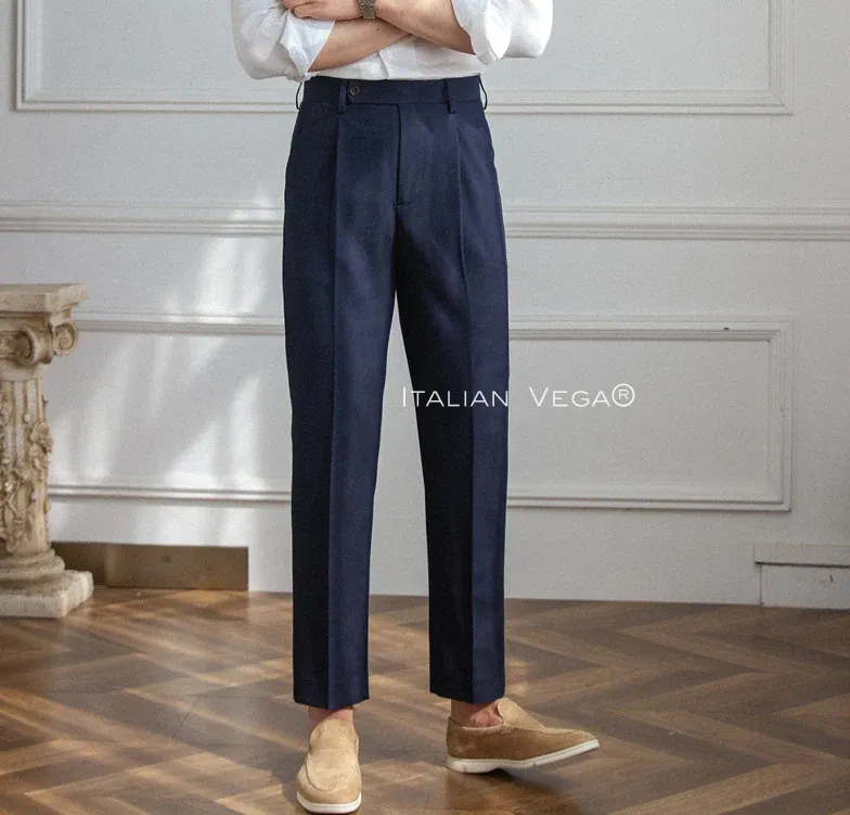 Navy Men Pleated Trouser by Italian Vega®