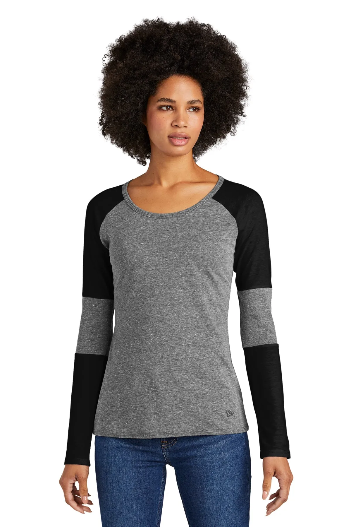 New Era Ladies Tri Blend Performance Baseball Printed Tee's, Black Solid/ Shadow Grey