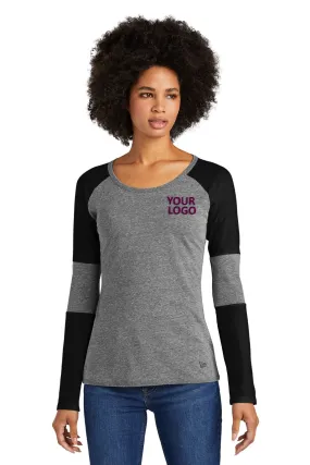 New Era Ladies Tri Blend Performance Baseball Printed Tee's, Black Solid/ Shadow Grey