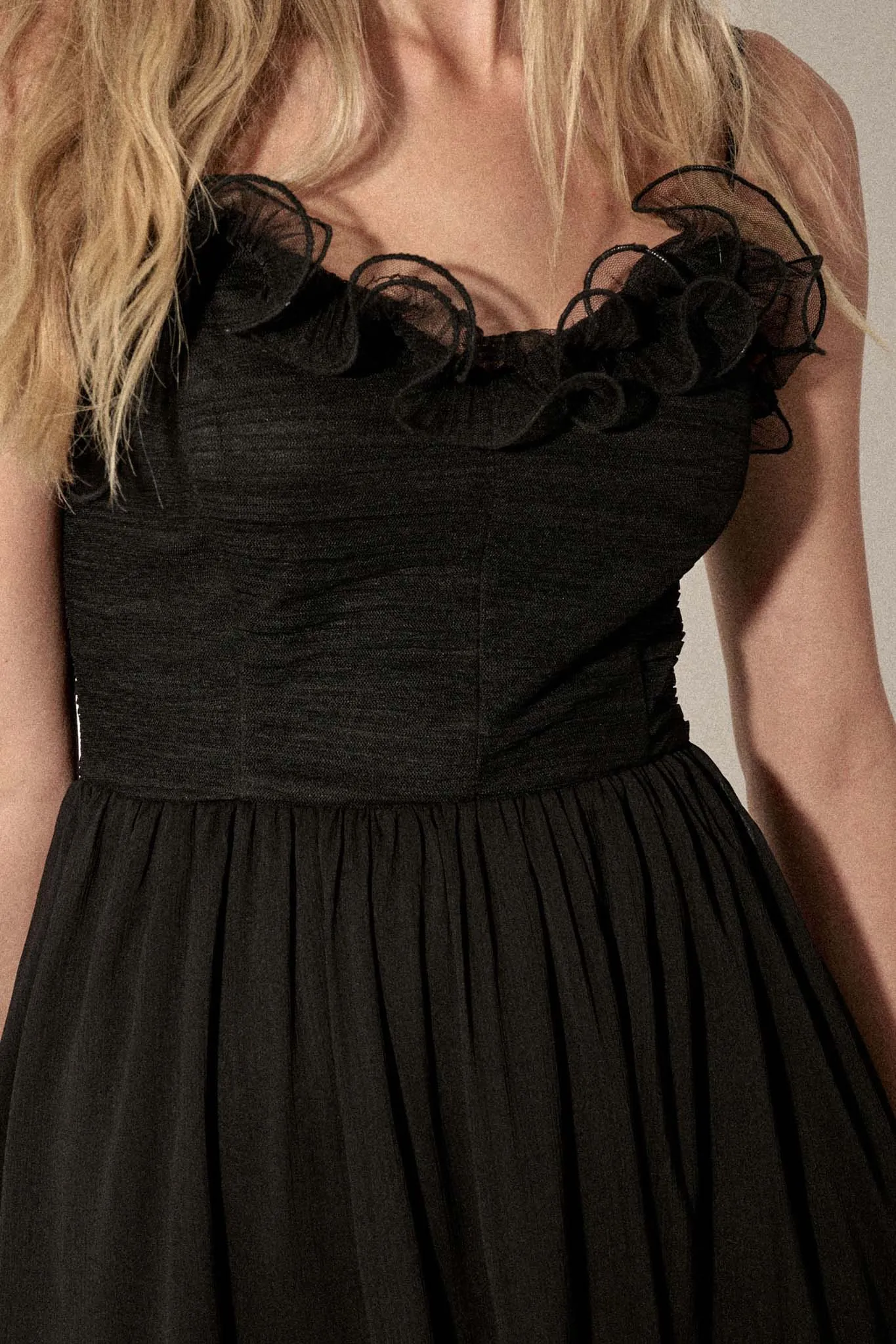 Night Music Ruffled Chiffon Mini Skater Dress