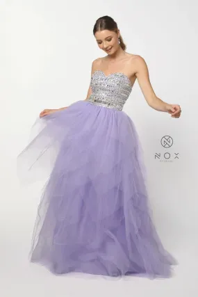 Nox Anabel 2740 Size 2 Lavender Crystal Bodice Prom Dress Tulle A line Layered Skirt Formal Ballgown