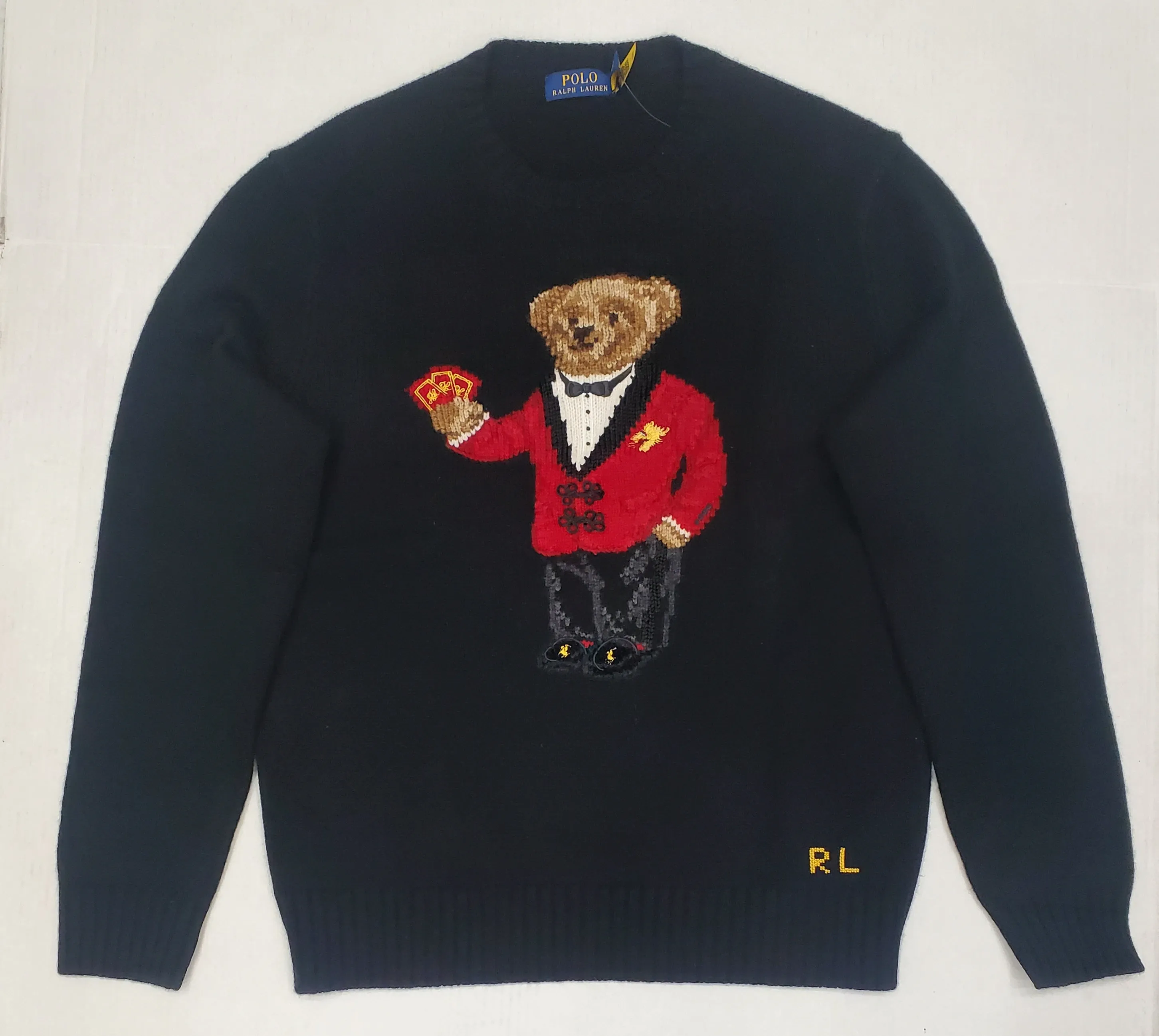 Nwt Polo Ralph Lauren Black Wool Lunar Teddy Bear Sweater