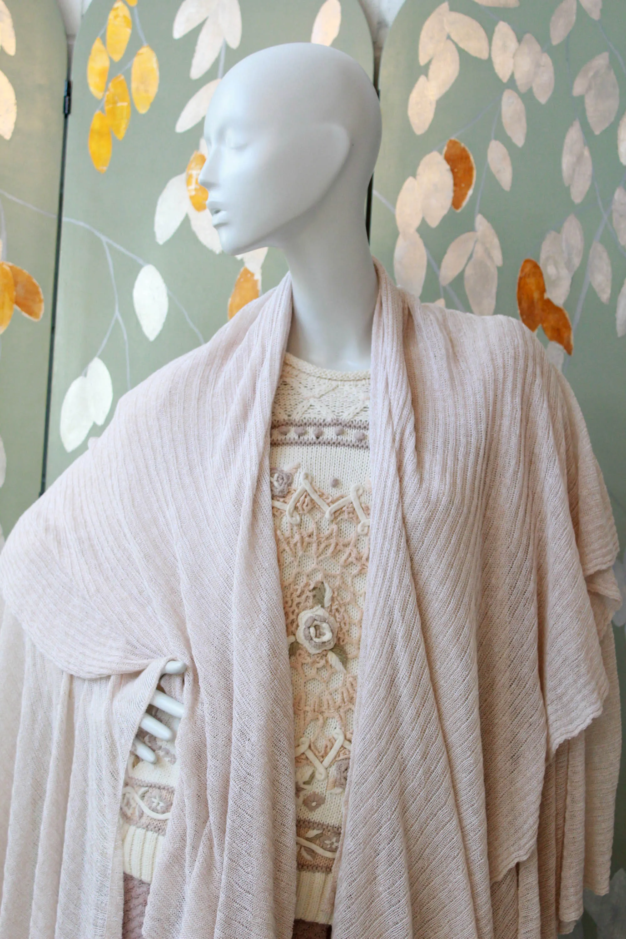 Oatmeal Waterfall Knit Shawl Cardigan, O/S