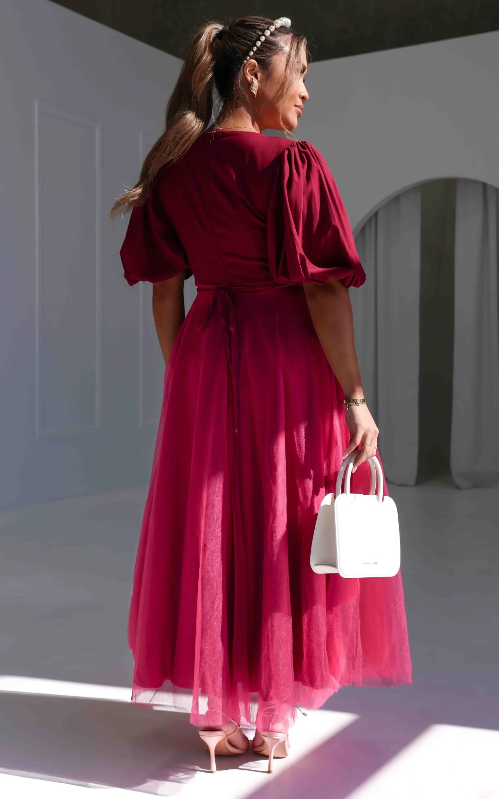 One Kiss Tulle Maxi Dress - Wine