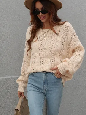 One On One Cable-Knit Openwork Round Neck Sweater