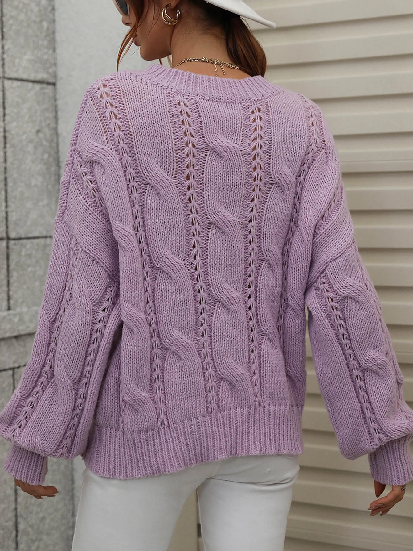 One On One Cable-Knit Openwork Round Neck Sweater