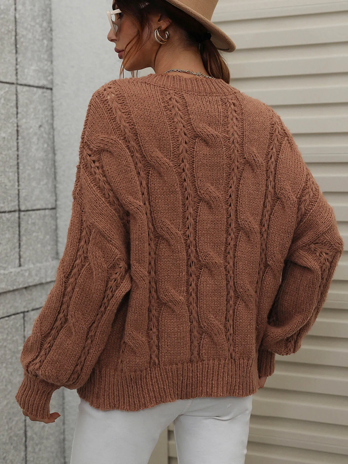 One On One Cable-Knit Openwork Round Neck Sweater