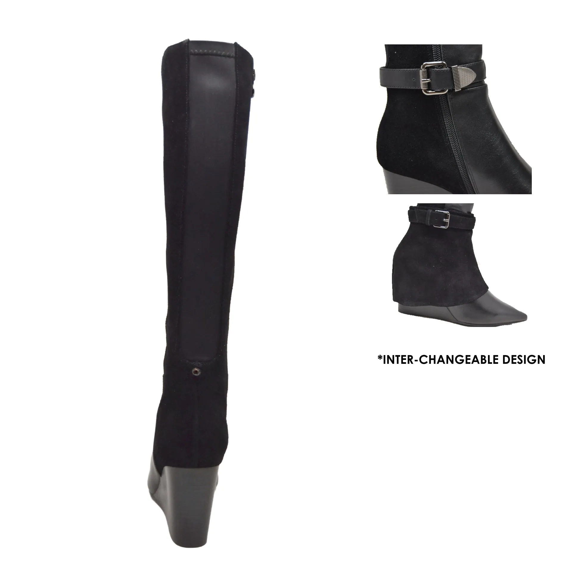 Paris Leather Lamb Suede 3-in-1 Wedge Dress Boot: Effortlessly Stylish and Versatile