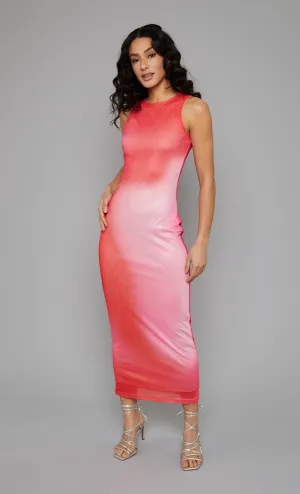 Pink Blur Mesh Maxi Dress