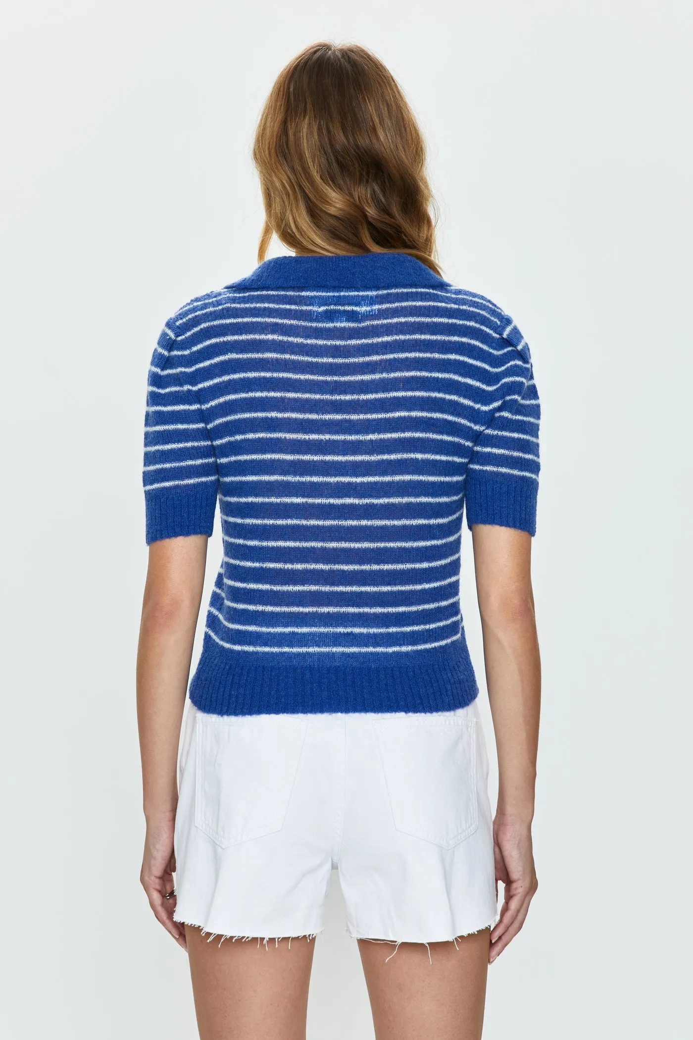 Pistola Billie Pleat Sleeve Polo in Blue White Stripe