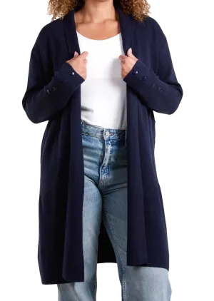 Plain Long Cardigan with Pockets And Button Sleeve Detail (2 Colours)