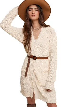 Popcorn Open Knit Cardigan Sweater