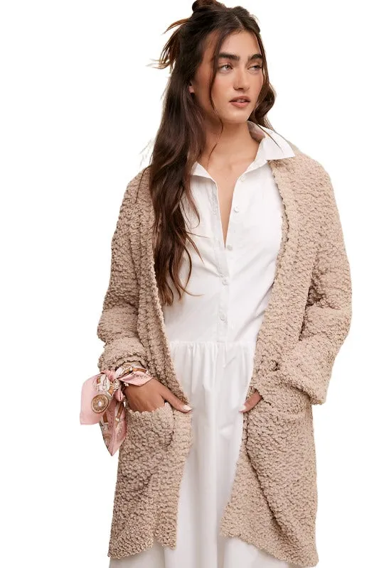 Popcorn Open Knit Cardigan Sweater