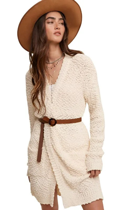 Popcorn Open Knit Cardigan Sweater