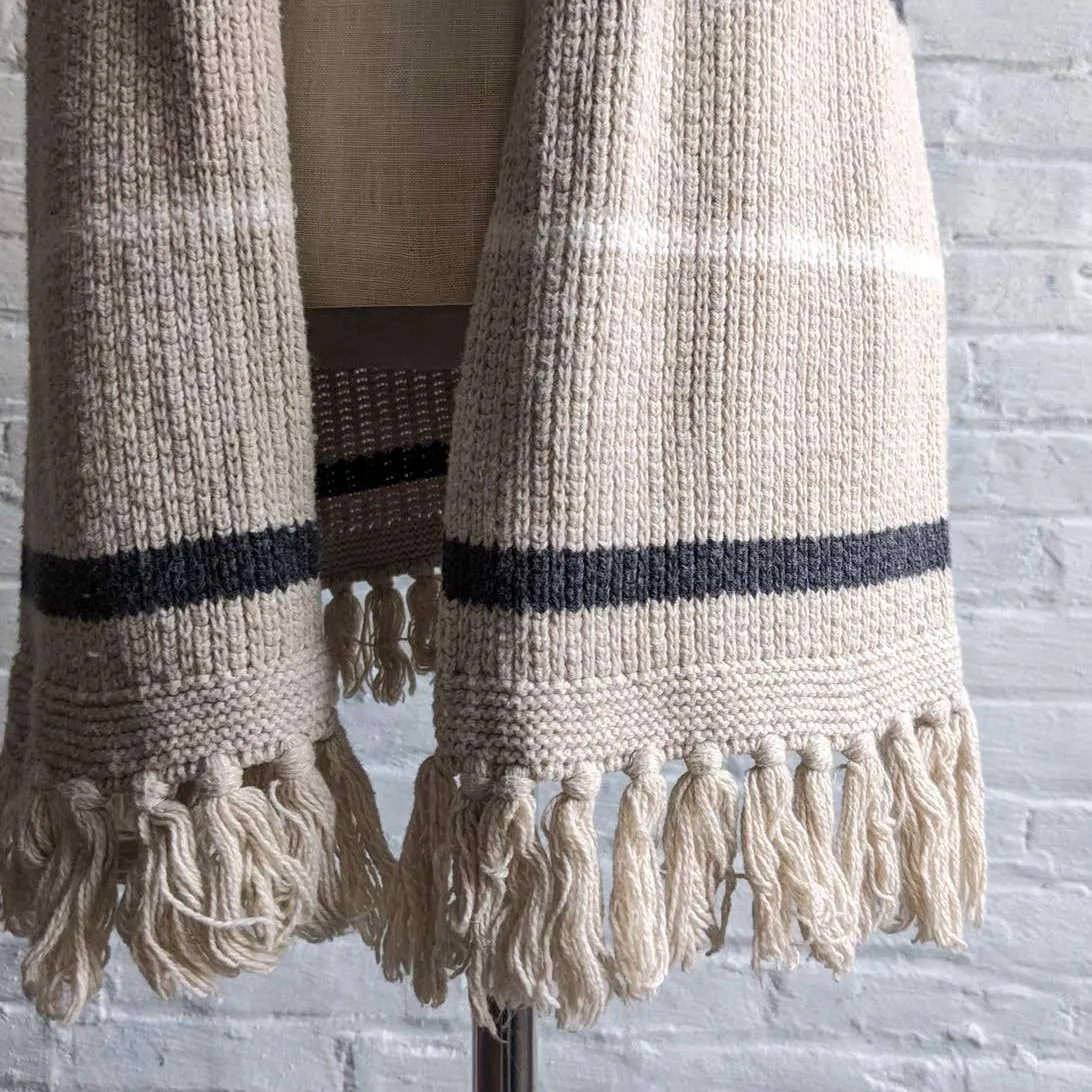 Retro Striped Minimalist Knit Shag Fringe Sweater Vest Neutral Boho Cardigan Top