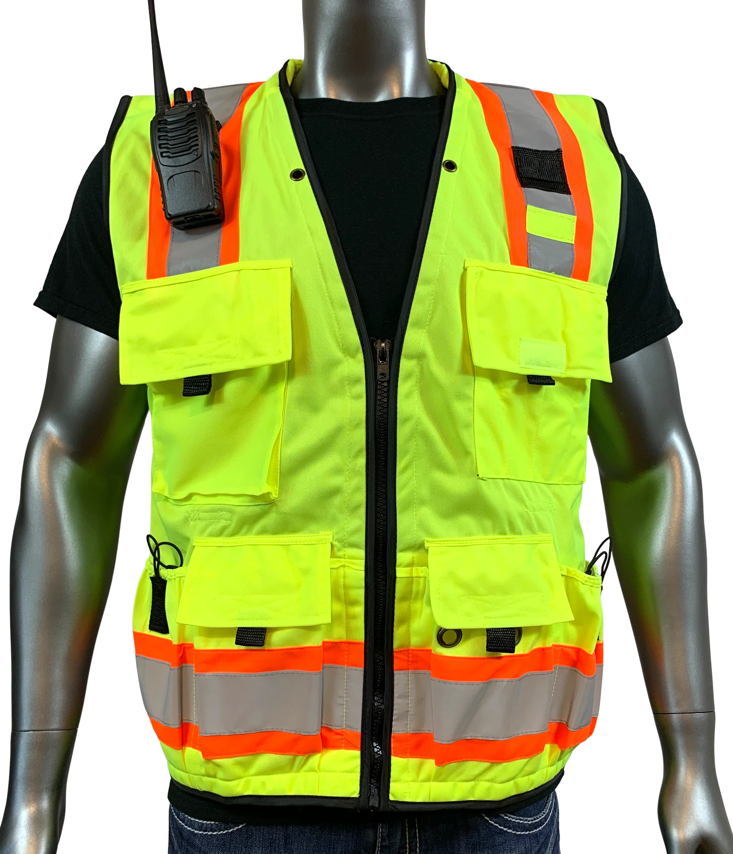 REXZUS F Professional Surveyors Safety Vests With Pockets and Zipper & High Visibility Reflective Tape 3M