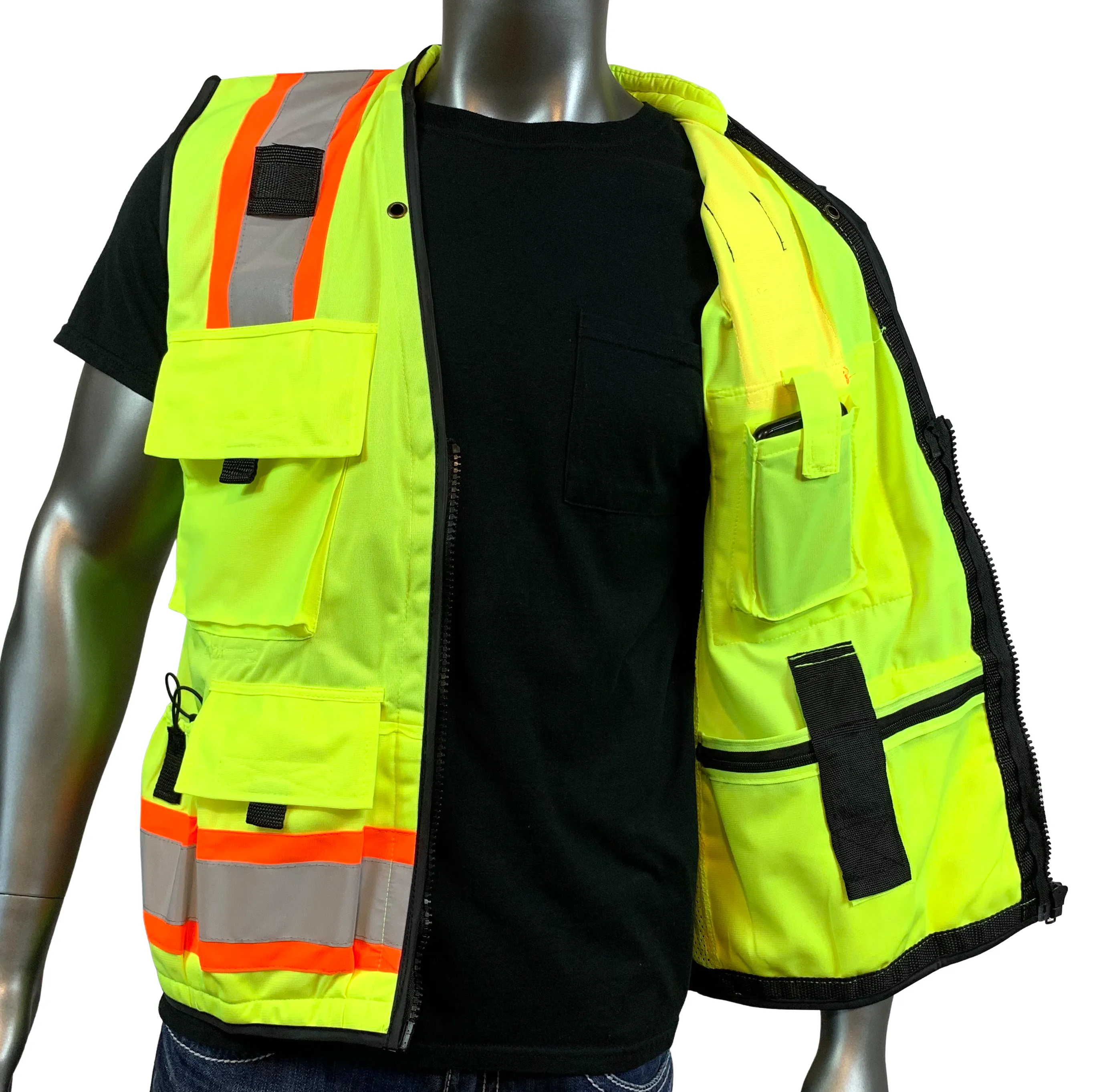 REXZUS F Professional Surveyors Safety Vests With Pockets and Zipper & High Visibility Reflective Tape 3M