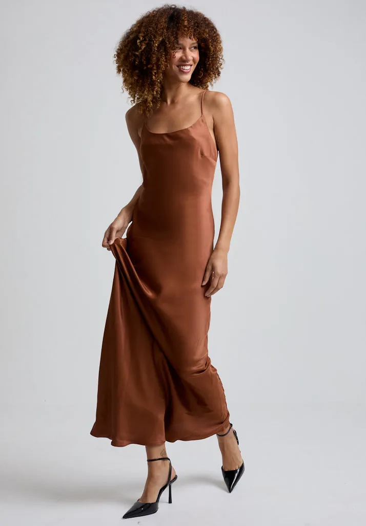 Roxy Spaghetti Strap Maxi Dress In Brown