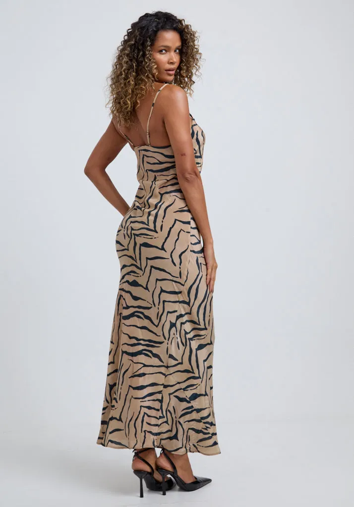 Roxy Spaghetti Strap Tiger Maxi Dress In Brown