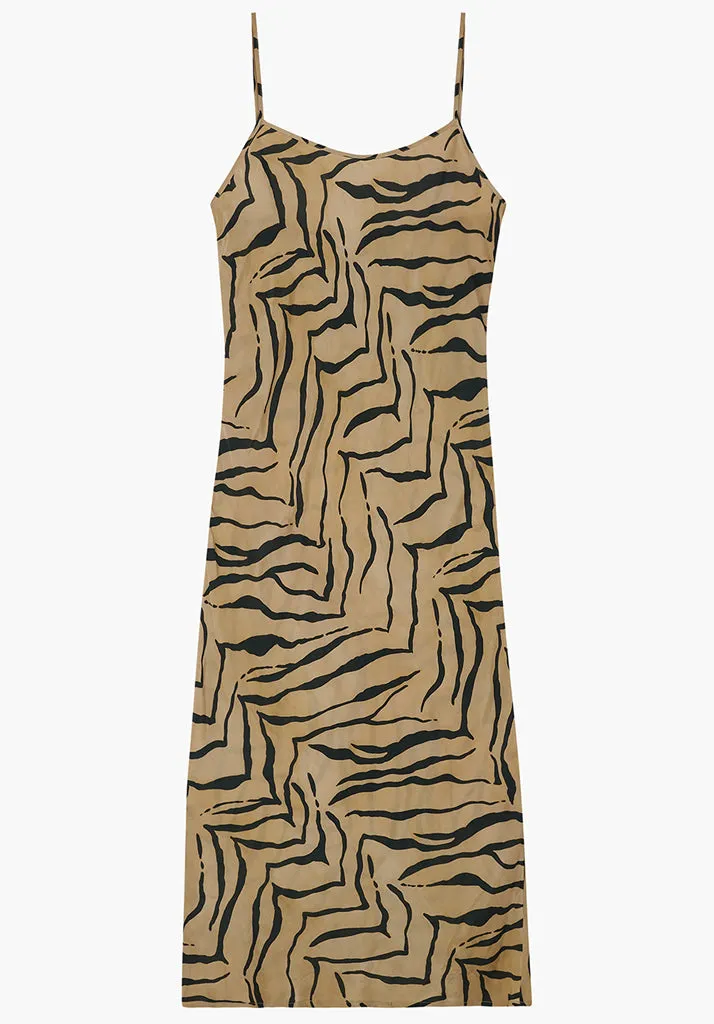 Roxy Spaghetti Strap Tiger Maxi Dress In Brown