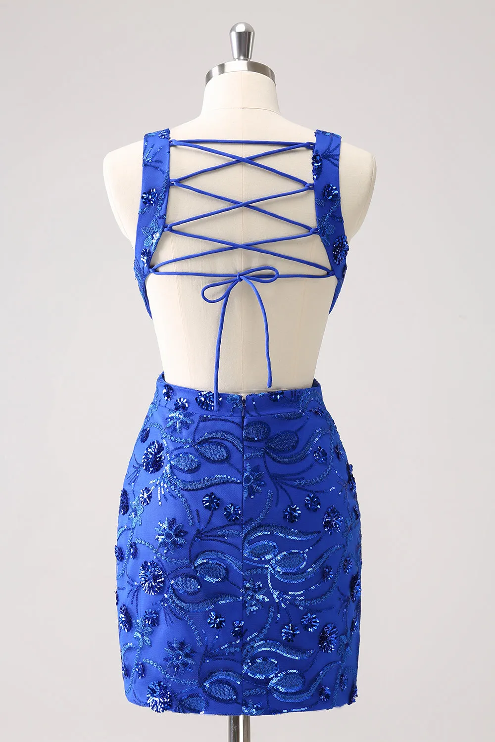 Royal Blue Bodycon Cut Out Mini Dress with Beading