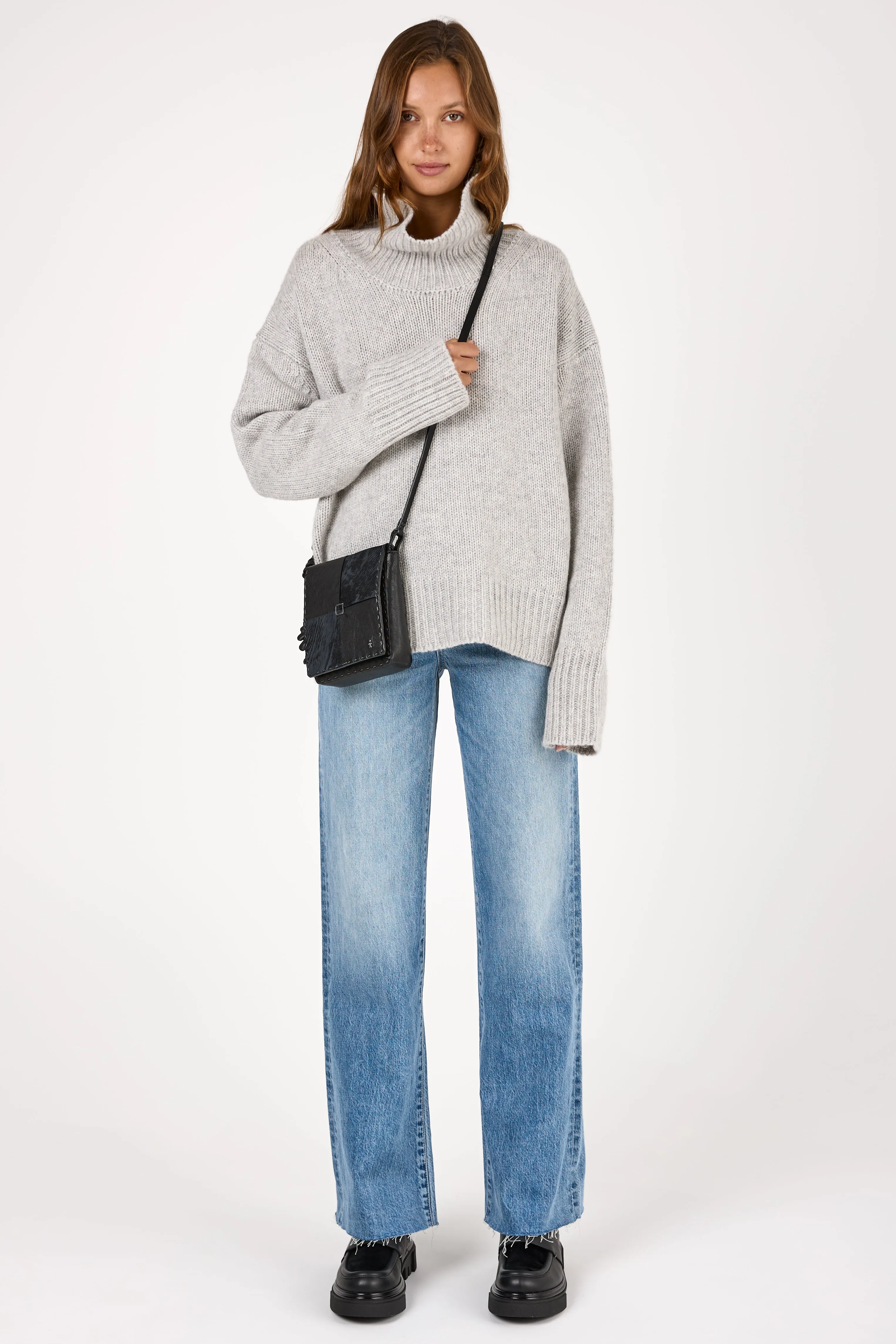 Scarlett Cashmere Mock Neck Sweater in Foggy