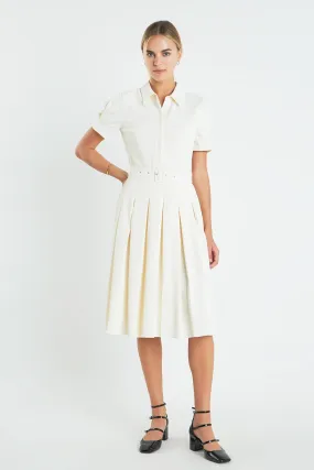 Short-Sleeve Pleated Midi Dress