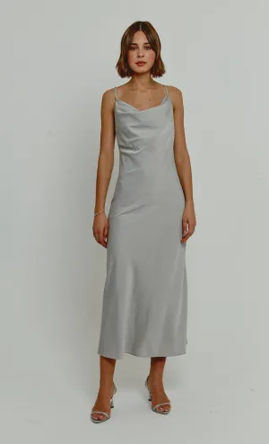 Silver Diamante Satin Slip Maxi Dress